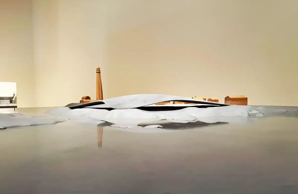 Arkitektur- og landskabsmodel udstillet i galleri